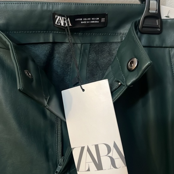 Zara dark green skinny leather pants NWT size Xs Matrix vibres - Picture 5 of 10